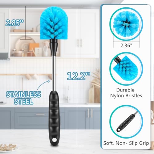 3-in-1 Long Handled Bottle Brush Set - 12.2 Inch Straw & Cup Cleaner (Blue)