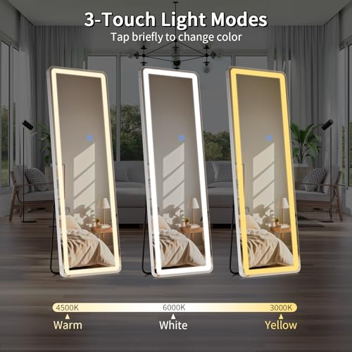 56" x 20" LED Full-Length Floor Mirror with 3-Color Lighting & Touch Control