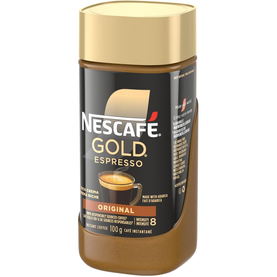 NESCAFE Gold Espresso Instant Coffee - Rich Flavor, 100g Jar (2 Pack) | Imported from Canada