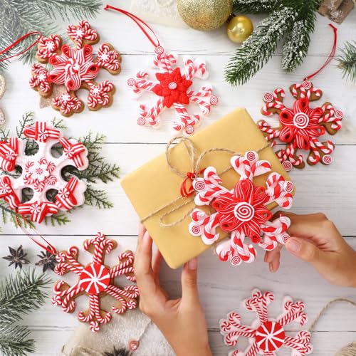 Zeyune Red & White Christmas Peppermint Snowflake Ornaments Set - 12 Pack