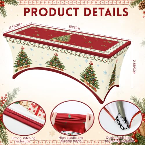 Chumia 6ft Red Christmas Tree Snowflake Table Cover with Holiday Design