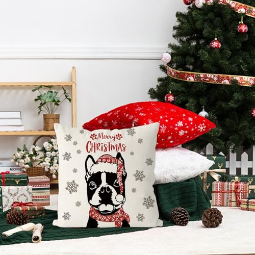 GAGEC Boston Terrier 18x18 Inch Christmas Pillow Covers, Xmas Dog Throw Pillowcase
