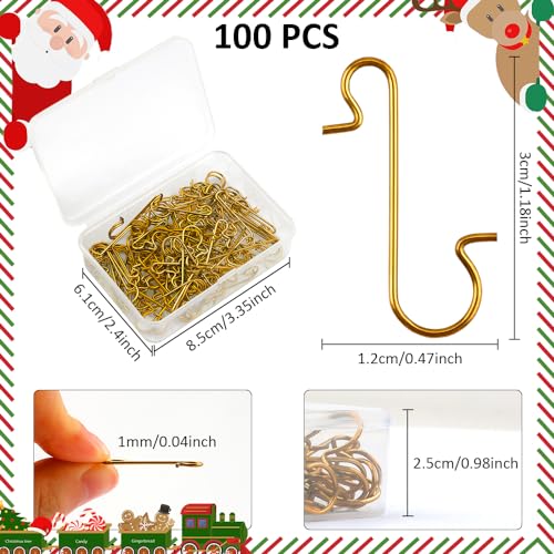 100 Pack Christmas Ornament Hooks - Metal Wire Hangers for Tree Decorations, Gold
