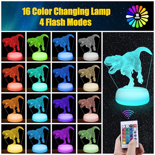 3D Dinosaur Night Light - 16 Color Changing LED Lamp for Kids Bedroom