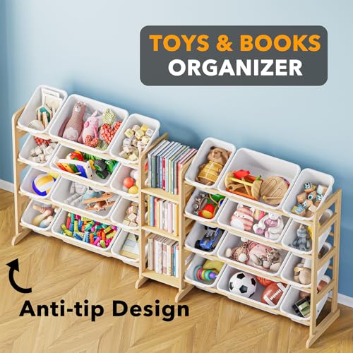 Large Kids Toy Storage Organizer with 24 Bins and 3 Shelves, White