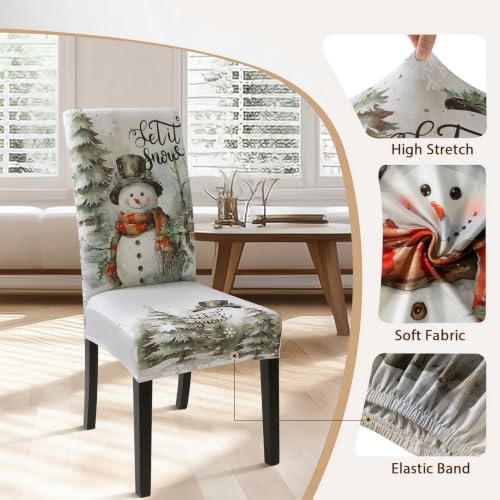 SearchI Snowman Christmas Dining Chair Covers Set of 6 Stretch Holiday Slipcovers