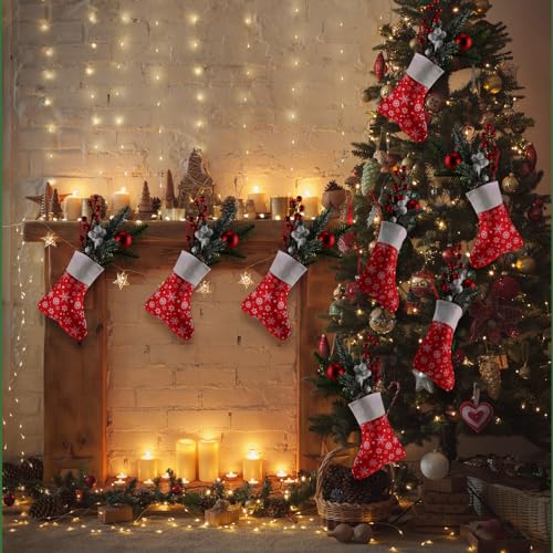 Hoosige Red Mini Christmas Stockings Bulk 6.7in for Holiday Decor, Pack of 60