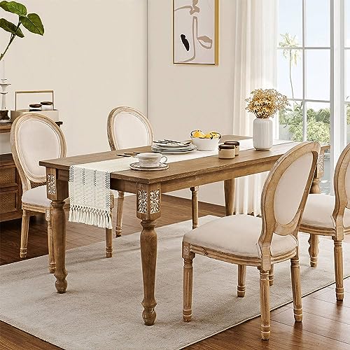 Macrame Table Runner 12x72 Inch, Ivory Woven Boho Table Scarf with Tassels