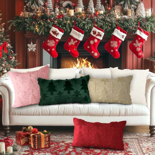Lanpn Green 14x24 Christmas Tree Throw Pillow Covers Set of 2 Winter Snowflake Holiday Decor