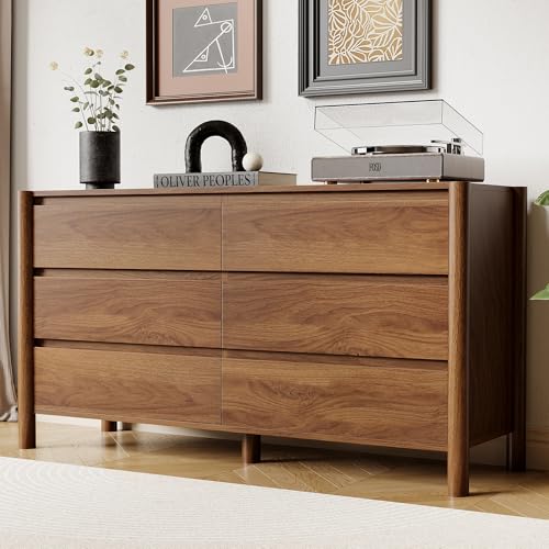 6-Drawer Mid-Century Modern Walnut Dresser, 47-Inch Wide Bedroom Chest