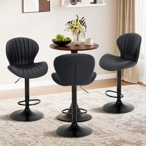 Adjustable Swivel Bar Stools, Set of 3, Upholstered Faux Leather Bar Chairs