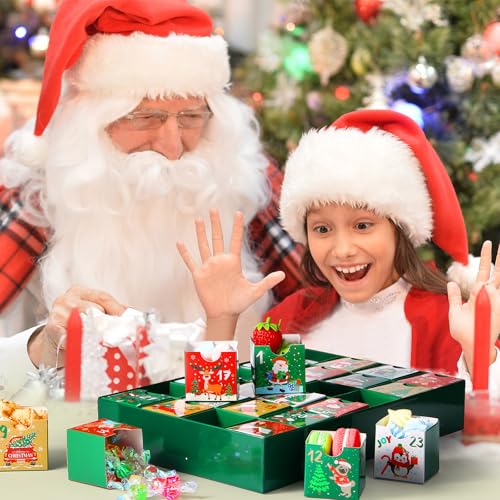 Containlol Christmas Advent Calendar Boxes 24 Days Advent Countdown Gift Boxes Christmas Cardboard Number Empty Boxes Xmas Holiday Decoration for Fill Your Own Gift Box(Green)
