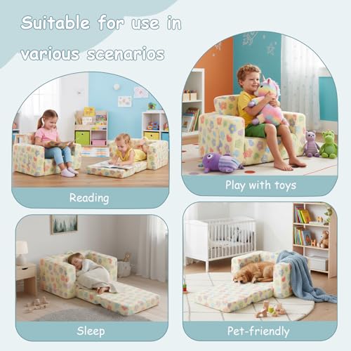 2-in-1 Foldable Kids Sofa and Lounger - Convertible Toddler Armchair