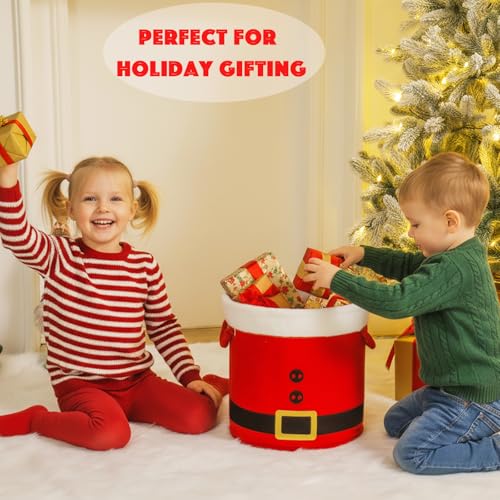 Medium Red Santa-Themed Christmas Storage Basket with Handles – 11.8" Square, Plush Fur Rim