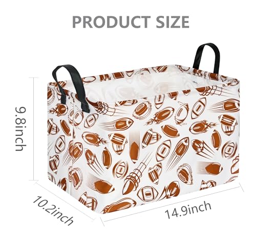 Football Print Collapsible Storage Basket - 15-inch Kids Toy Organizer Bin