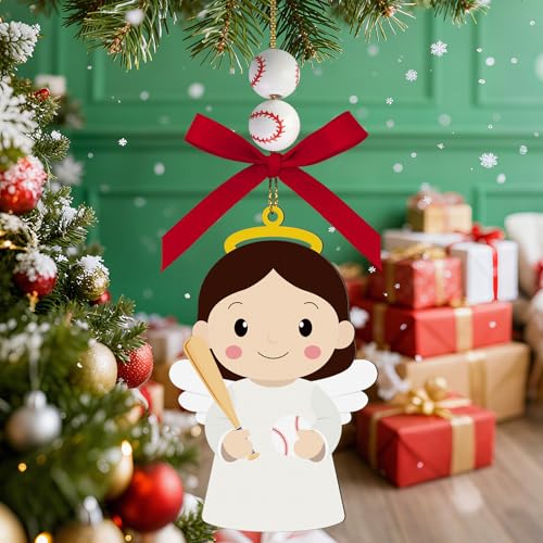AKAIXI Baseball Angel Easter Ornament - Wooden Hanging Baseball Ornament for Home & Holiday Decor