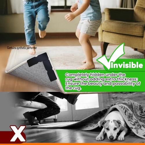 Reusable Non-Slip Rug Grippers - 12 Pack Double-Sided Carpet Tape for Floors