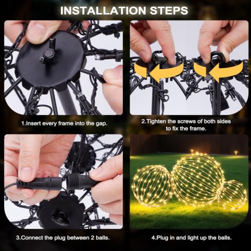 BSTGE 3-pack Outdoor Christmas Light Balls - Warm White, 8 Modes, Foldable
