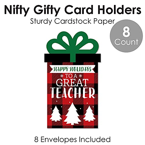 Big Dot of Happiness Plaid Teacher Appreciation Card Holders Set of 8, 4 x 5.5 inches – Holiday Gift Card & Cash Holders for Teachers