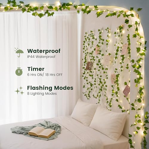 23ft Pre-Wrapped Ivy Vine Lights with 73 LEDs & Timer, Fairy Garland