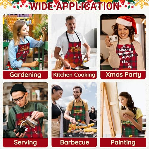 FunChaos 4 Pack Christmas Chef Aprons for Women & Men Plaid Waterproof Kitchen Bibs