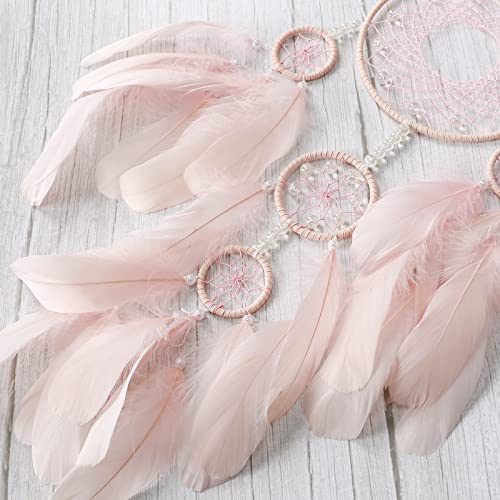 Pink Handmade Dream Catcher Wall Hanging Decor - 23-inch Feather Ornament