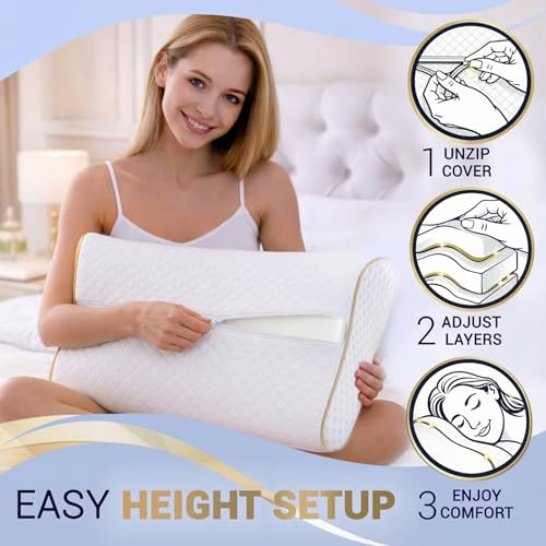Memory Foam Cervical Pillow for Neck Support - Medium-Firm Queen Contour