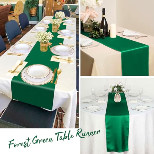 Pesonlook 12 Pack Forest Green Satin Table Runners 12 x 108 Inch - Reusable