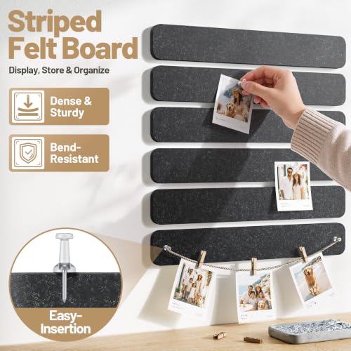 10-Pack Felt Bulletin Board Strips, 13x2 Inch Adhesive Pin Boards with Pins
