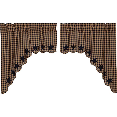 Navy Star Scalloped Swag Curtains, Cotton Country Window Set, 36x36 Inch