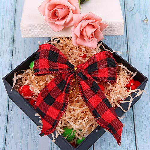 Aneco 16 Pcs Christmas Buffalo Plaid Bows 5x4 in Red Black Hanging Bow (Variation: Red and Black Plaid)
