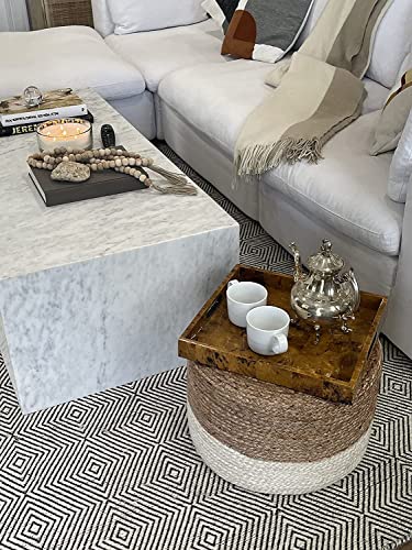 Handwoven Jute Pouf Ottoman - 20-Inch Square Natural Braided Floor Stool