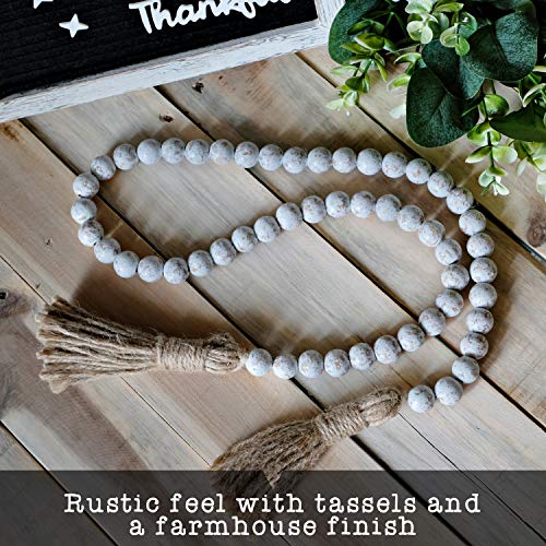 Rustic Wood Bead Garland with Jute Tassel - Farmhouse Tiered Tray Decor