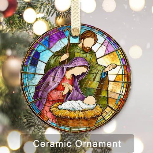 SWITHOM Ceramic Nativity Scene Ornaments Holy Family Christmas Tree Decor