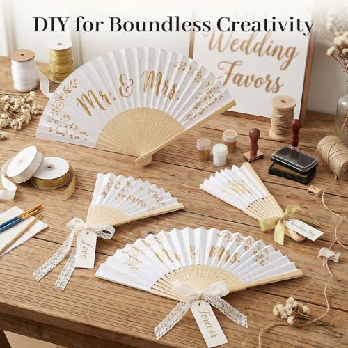 12-Pack White Folding Paper Hand Fans - 8.3 Inch Handheld Fans for Weddings