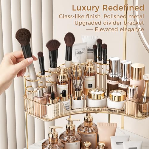 BEFSOP Gold 3-Tier Corner Bathroom Counter Organizer, Makeup & Skincare Storage