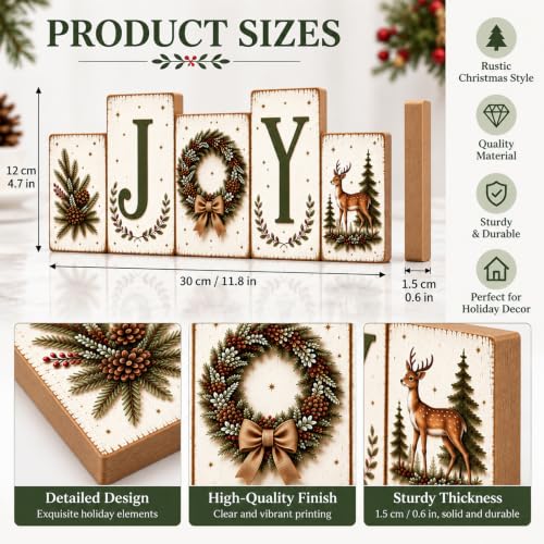 Christmas JOY Wooden Tabletop Decor, 11.8 Inch Rustic Decorations