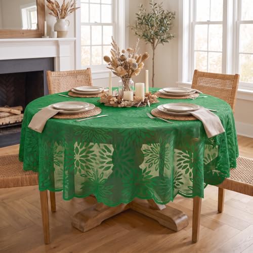 Horaldaily Christmas Green Lace Dahlia Tablecloth 60x60 Round - 60" Round, Dark Green