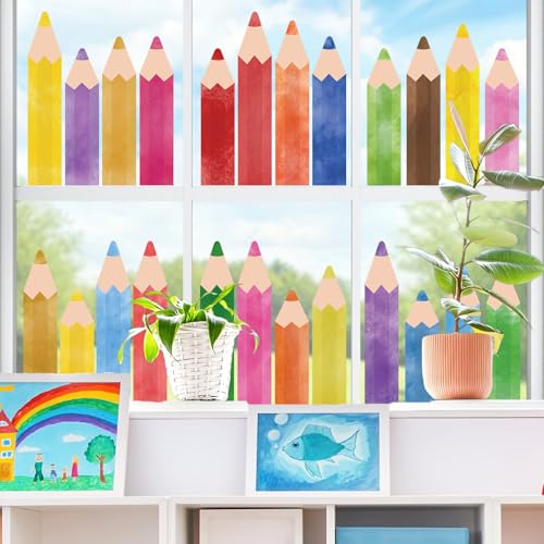 Pencil Window Clings - 9 Sheets, 27 Pcs Double-Sided Classroom Decor