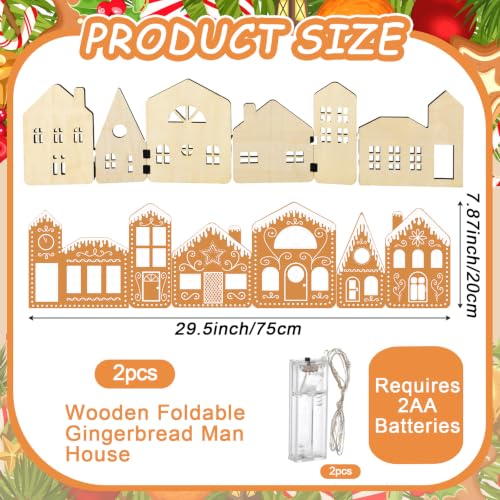 DIY Wooden Christmas Gingerbread House Kit with LED Lights, 2-Pack