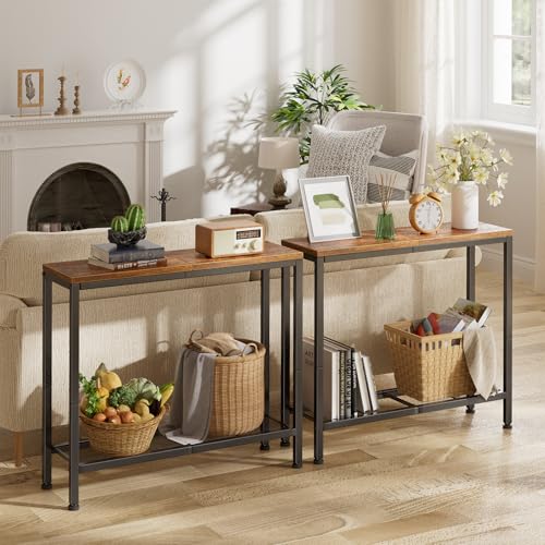 32-Inch Narrow Console Table with Storage Shelf, Rustic Sofa Entryway Table