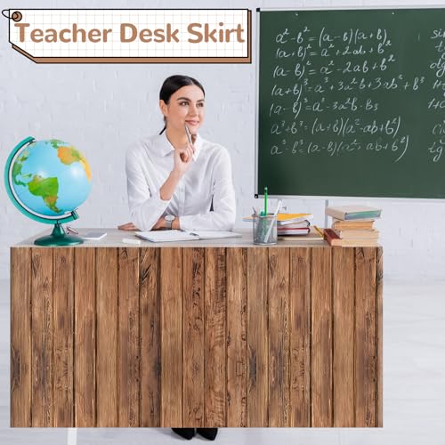 6ft Brown Wood Print Table Skirt for Teacher Desk and Classroom Decor