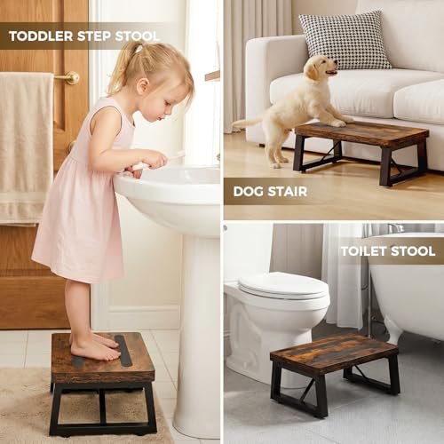 One Step Stool for Adults and Toddlers, Non-Slip Wooden Kitchen Foot Stool