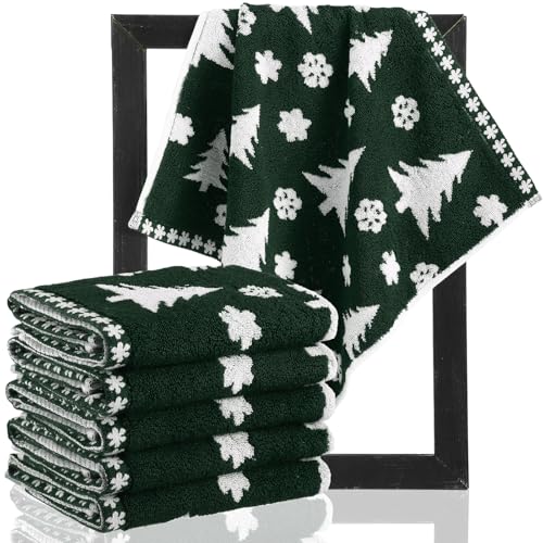 Remagr 6 Pack Christmas Tree Wash Cloths 13 x 13 inches Green
