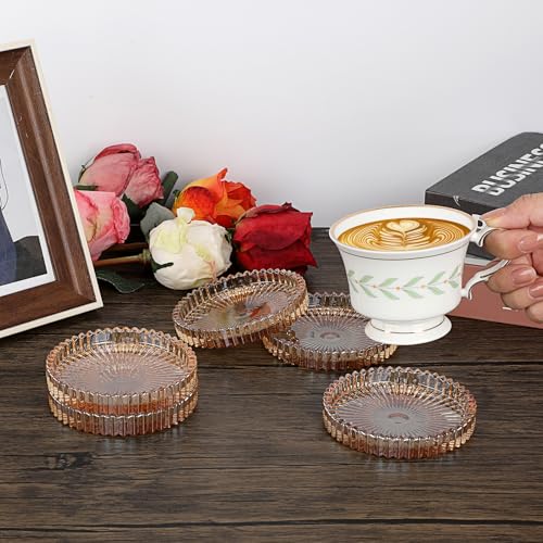 Modern Tempered Glass Coasters Set of 5 - 4 Inch Round Drink Coasters