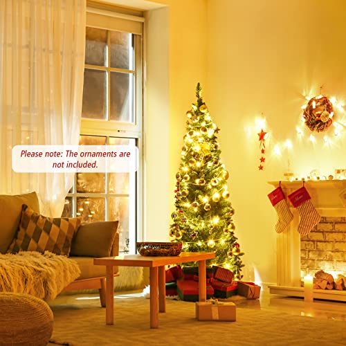 6ft Slim Pencil Artificial Christmas Tree with Metal Stand, Unlit Green