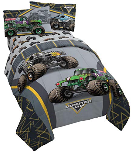 Monster Truck Twin Bedding Set - 4-Piece Reversible Comforter & Sheet Set
