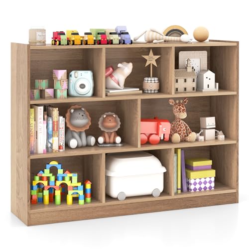 8-Section Kids Toy Storage Organizer - 3-Tier Wooden Classroom Bookshelf