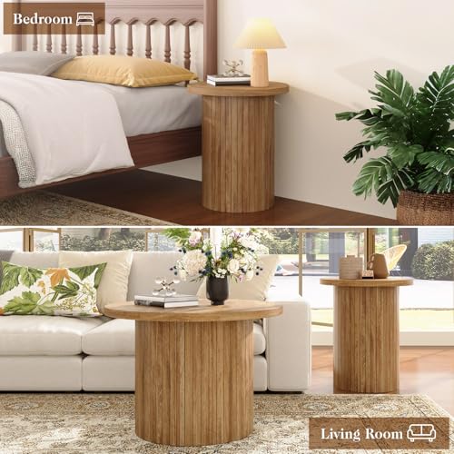 Nesting Coffee Table Set of 2, Mid-Century Modern Round Wood Accent Tables