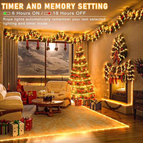 66ft LED Rope Lights, IP65 Waterproof Connectable Warm White String Lights